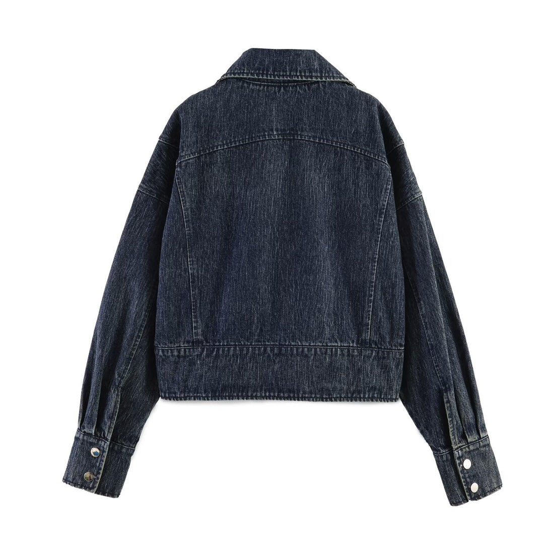 Damen Oversized-Jeansjacke mit großem Schalkragen und Used-Effekt Echo Archiv