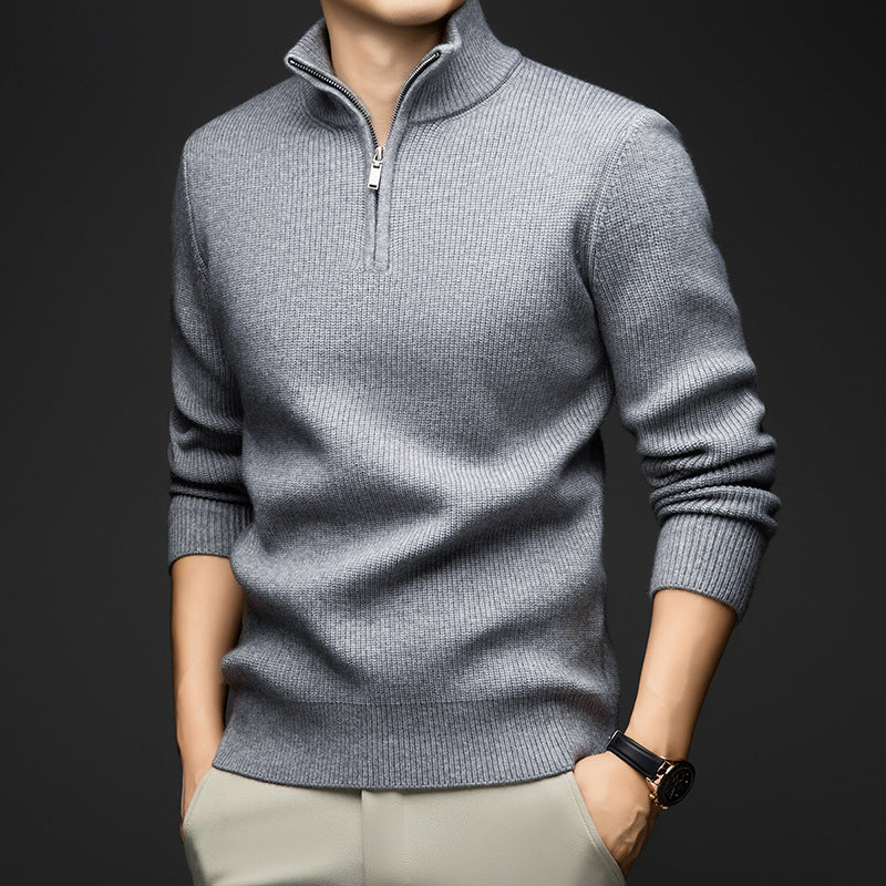 Herren eleganter Zip-Pullover aus weicher Wolle Echoarchiv