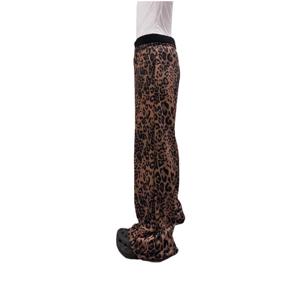 Damen Weit geschnittene Leinenhose mit Leopardenmuster Echo Archiv