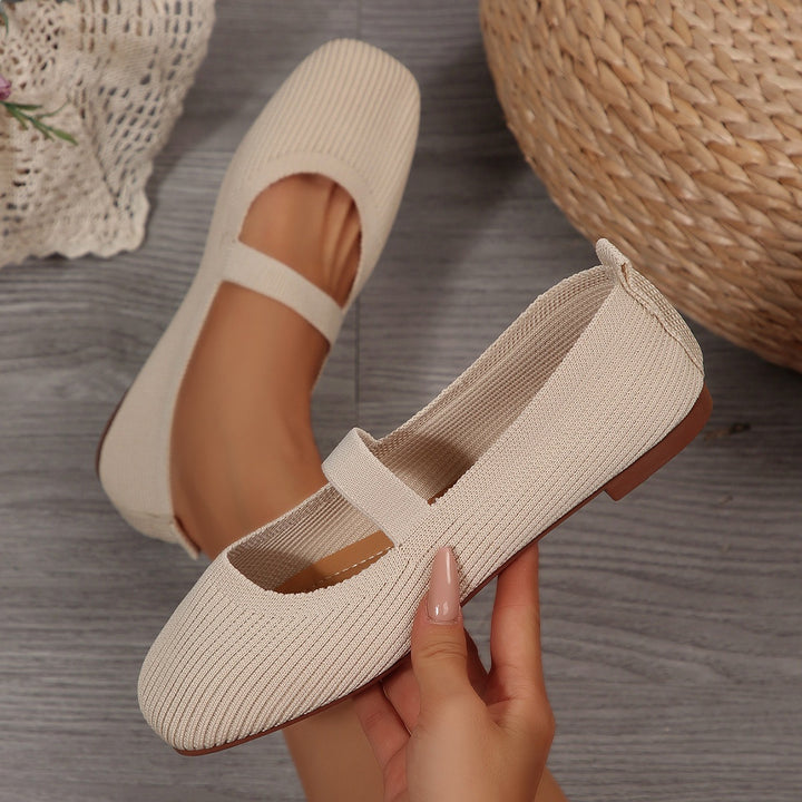 Damen Strick-Ballerina mit elastischem Riemen und flexibler Sohle Echoarchiv