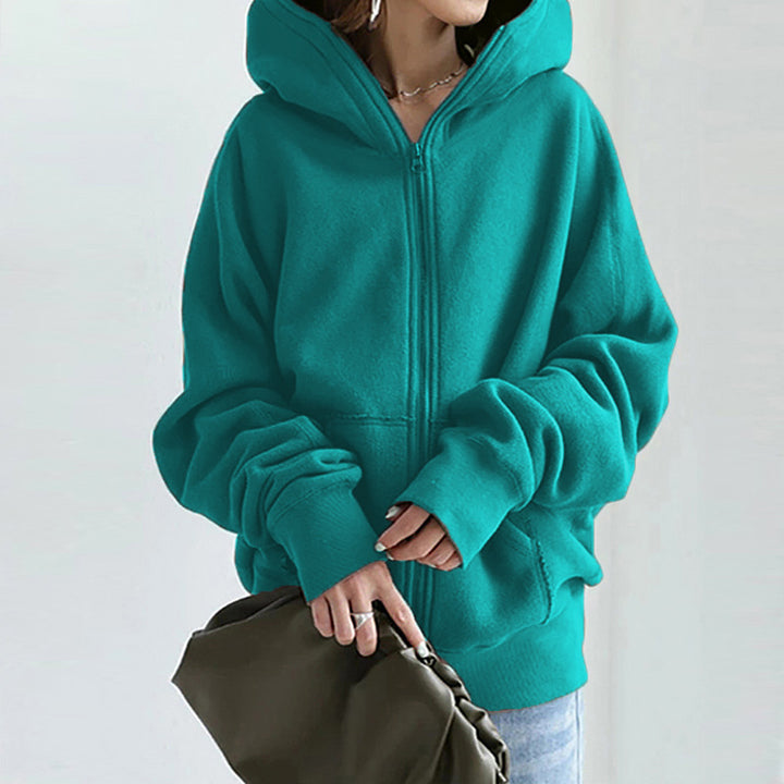 Damen nan übergroße Kapuzenjacke mit Reißverschluss und Kängurutasche aus flauschigem Fleece Echo Archiv