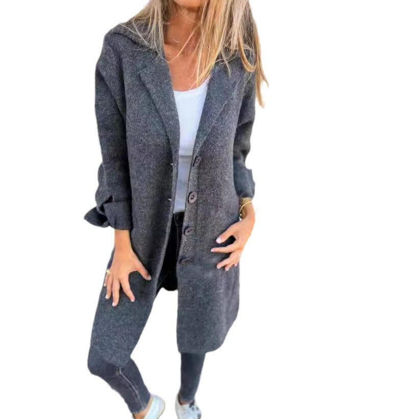 Damen nan Oversize Wollmix-Mantel mit Reverskragen aufgesetzten Taschen geknöpfter Front und umgeschlagenen Ärmeln Echo Archiv