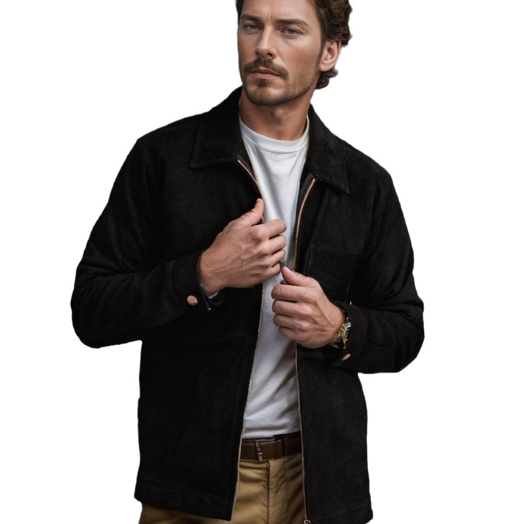 Herren modische Wildlederjacke mit Reißverschluss und Brusttasche Echoarchiv