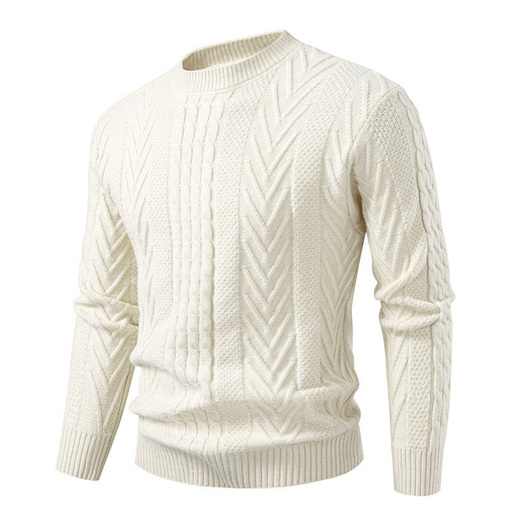 Herren Grobstrickpullover mit Zopfmuster und Rundhalsausschnitt Echoarchiv