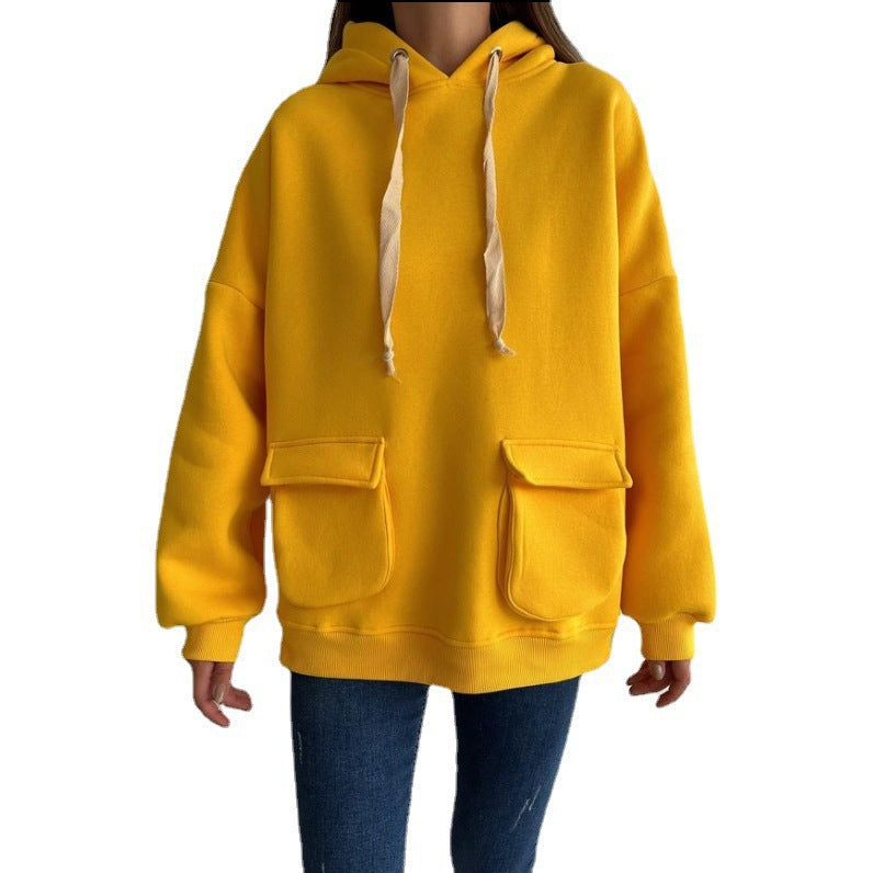 Damen nan Oversize-Kapuzenpullover mit aufgesetzten Klappentaschen und extra-langen Kordeln Echo Archiv