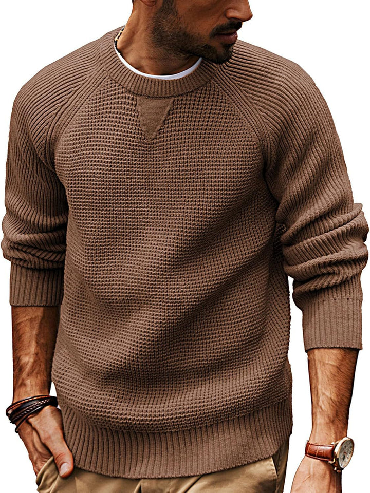 Herren lässiger Strickpullover mit strukturiertem Gewebemuster und Rundhalsausschnitt Echoarchiv