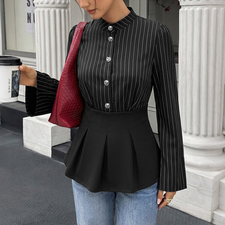 Damen Modische Bluse mit Stehkragen und Plisseedetail Echo Archiv