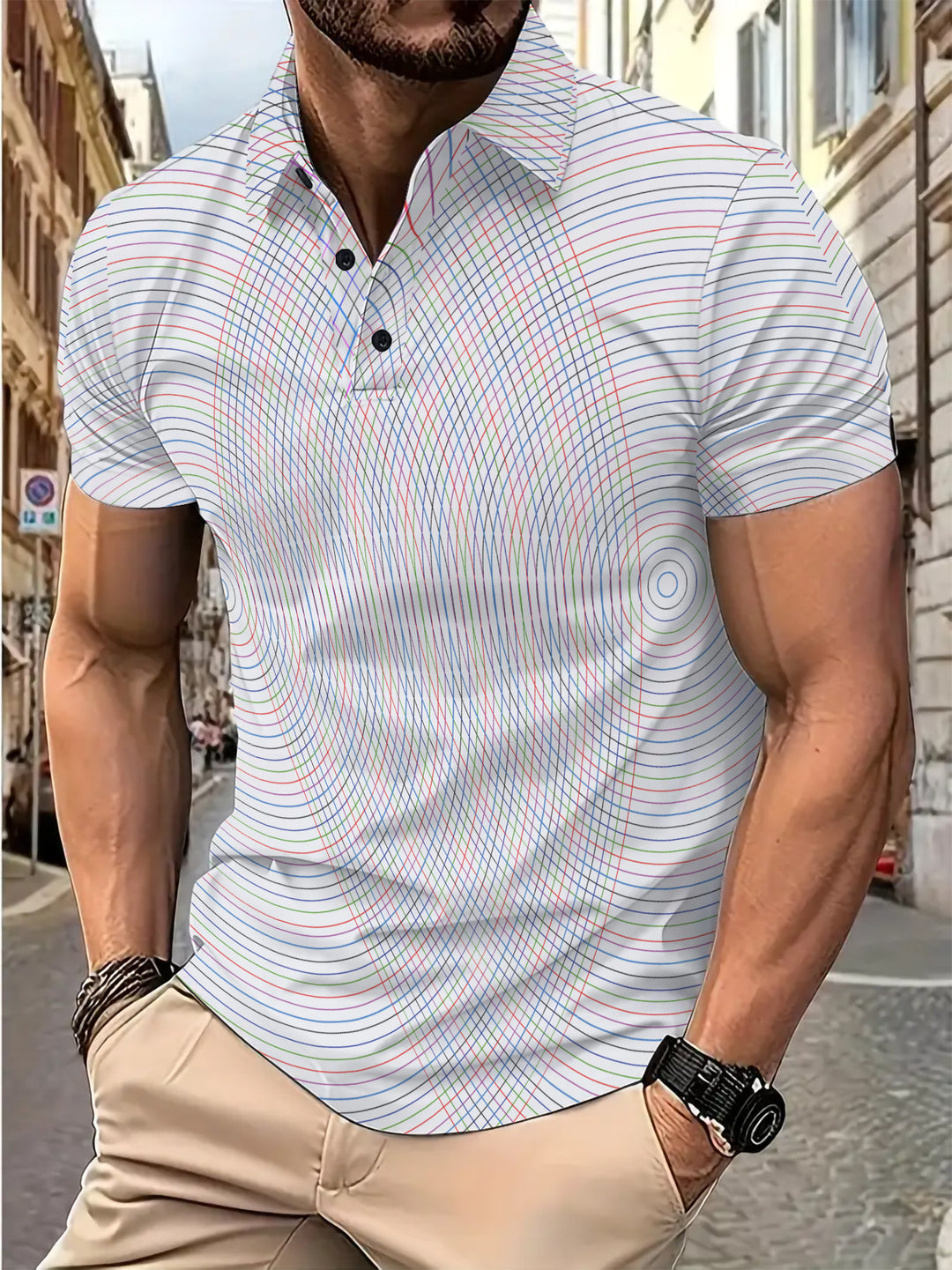 Herren Poloshirt mit modernem Grafikdesign und funktionalem Schnitt Echoarchiv
