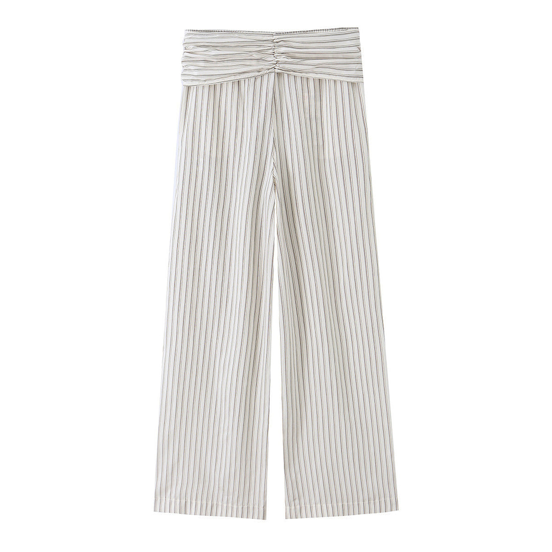 Damen Weite Highwaist-Hose mit vertikalen Streifen und Bindegürtel Echo Archiv