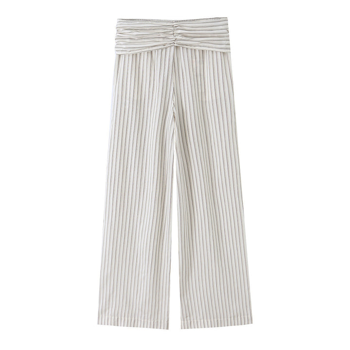 Damen Weite Highwaist-Hose mit vertikalen Streifen und Bindegürtel Echo Archiv