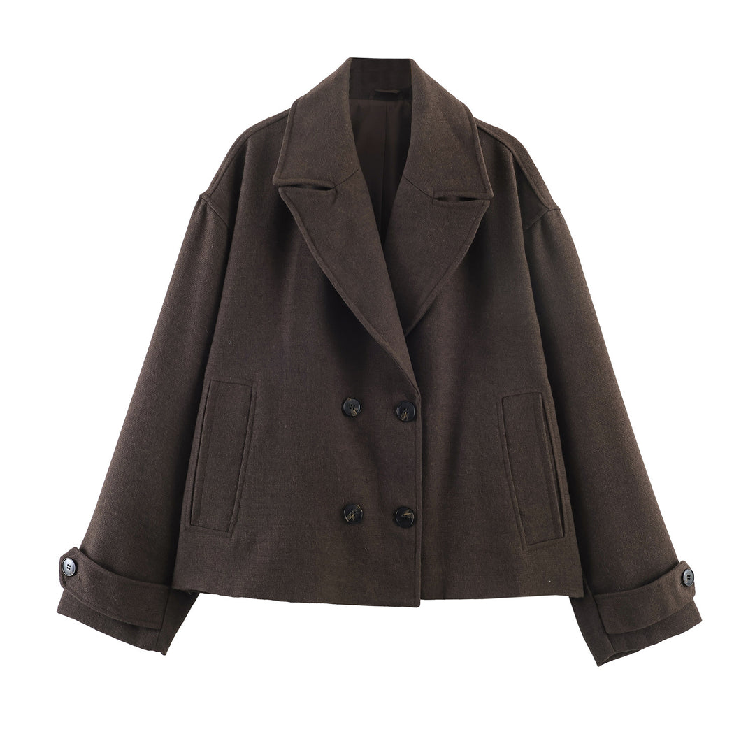 Damen Kurze doppeltreihige Boxy-Manteljacke mit weitem Revers Echoarchiv