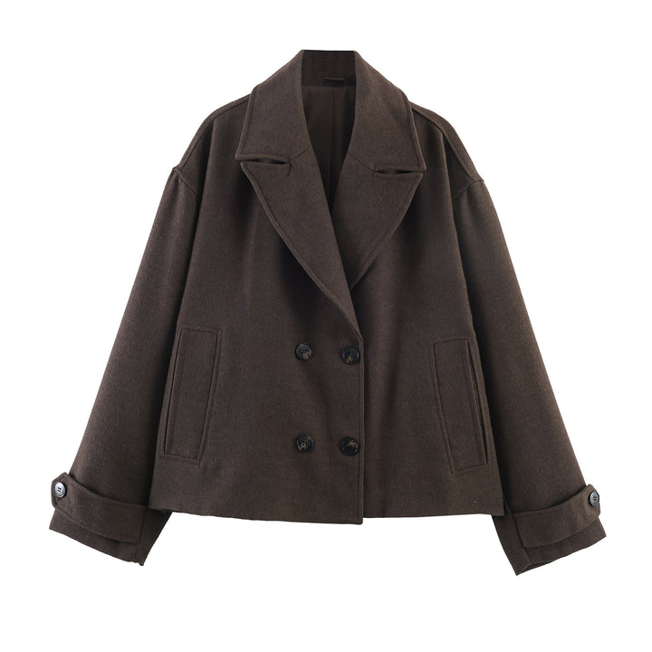 Damen Kurze doppeltreihige Boxy-Manteljacke mit weitem Revers Echoarchiv