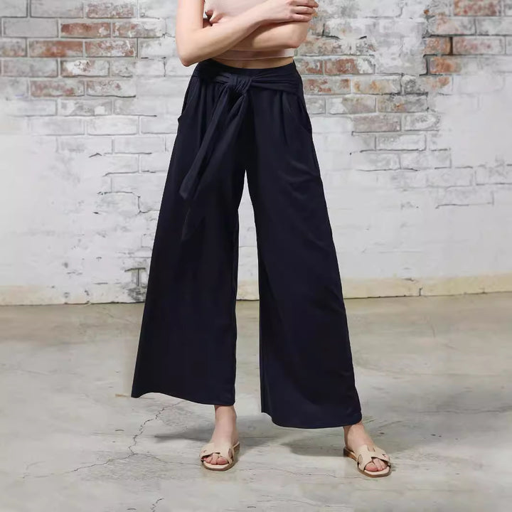 Damen Weite Jersey-Hose mit hohem Bund und Bindegürtel Echo Archiv