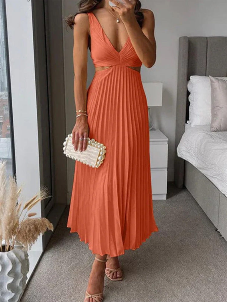 Damen Elegantes Maxikleid mit V-Ausschnitt und raffinierten Drapierungen Echoarchiv