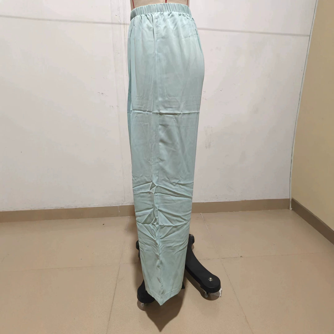 Damen Leichte Satin-Palazzohose mit hohem elastischem Bund und Kellerfalten – Avélisse