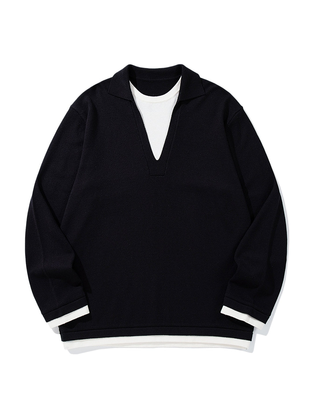 Unisex Lässiger Oversize Strickpullover mit tiefem V Einsatz und Hemd‑Layer Optik Echoarchiv