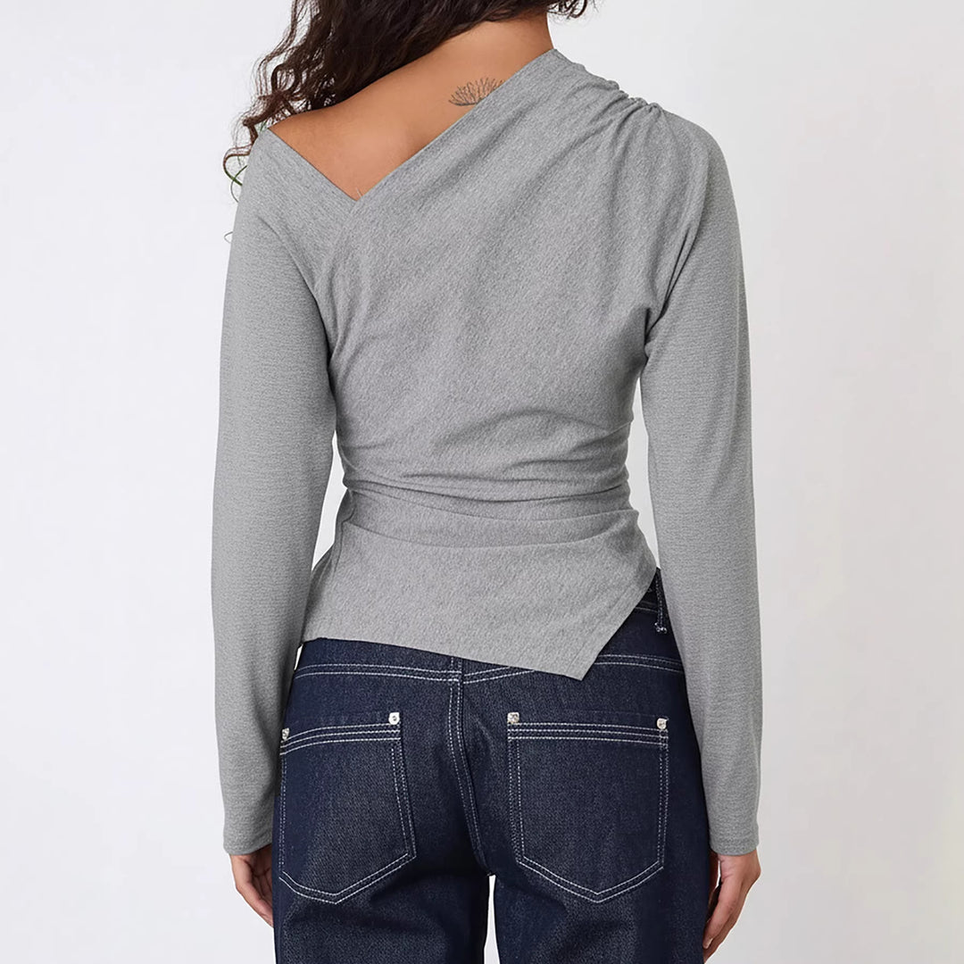 Damen Asymmetrisches Ein-Schulter-Longsleeve aus Stretch-Jersey mit taillierter Silhouette – Avérine