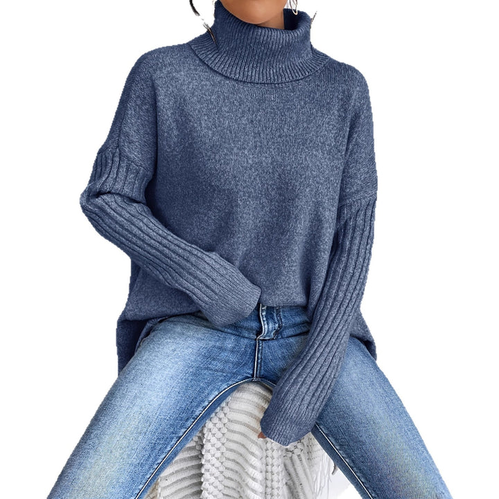 Damen nan Oversize Strickpullover mit hohem Rollkragen, gerippten Ärmeln und asymmetrischem Saum Echo Archiv