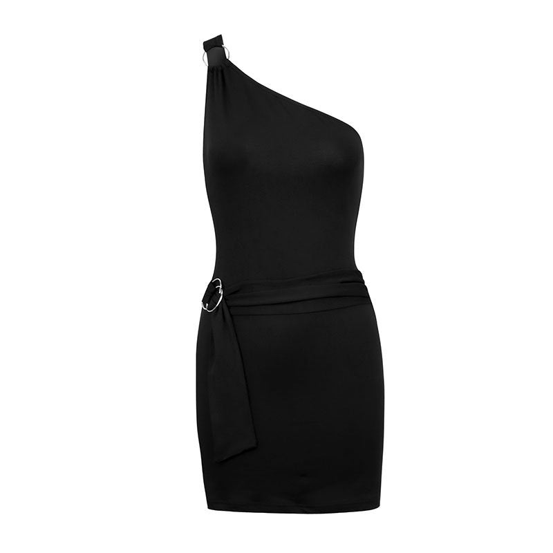 Damen Einseitig Schulterfreies Minikleid mit dekorativem Taillengürtel Echo Archiv