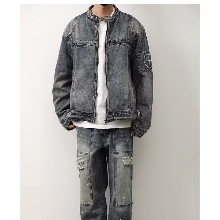 Herren Jeansjacke im Vintage‑Wash mit Stehkragen und Reißverschluss Echo Archiv