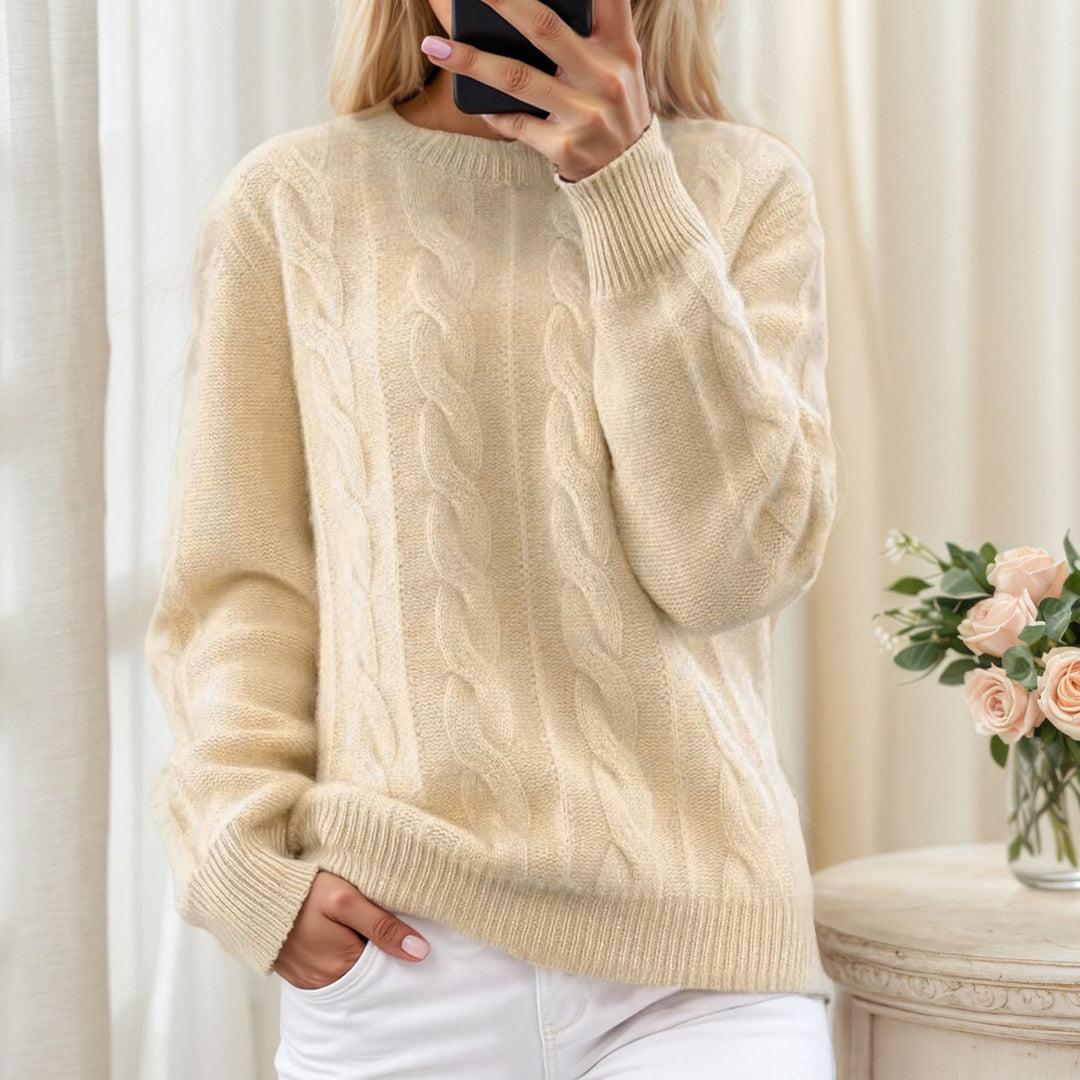 Damen nan kuscheliger Zopfstrickpullover mit Rundhalsausschnitt Echo Archiv