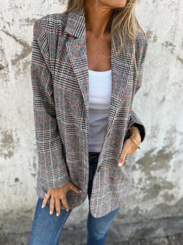Damen nan oversized Karoblazer mit Reverskragen und aufgesetzten Taschen Echo Archiv