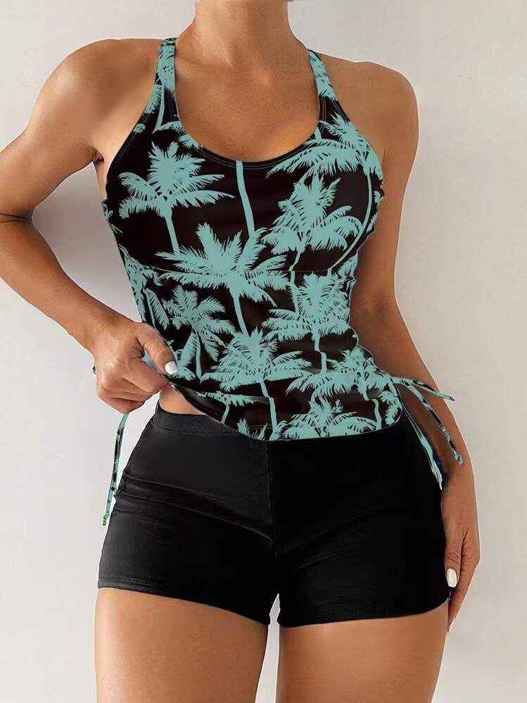 Damen Sportliches Tankini-Set mit modischem Palmendruck und hoher Taille Echo Archiv