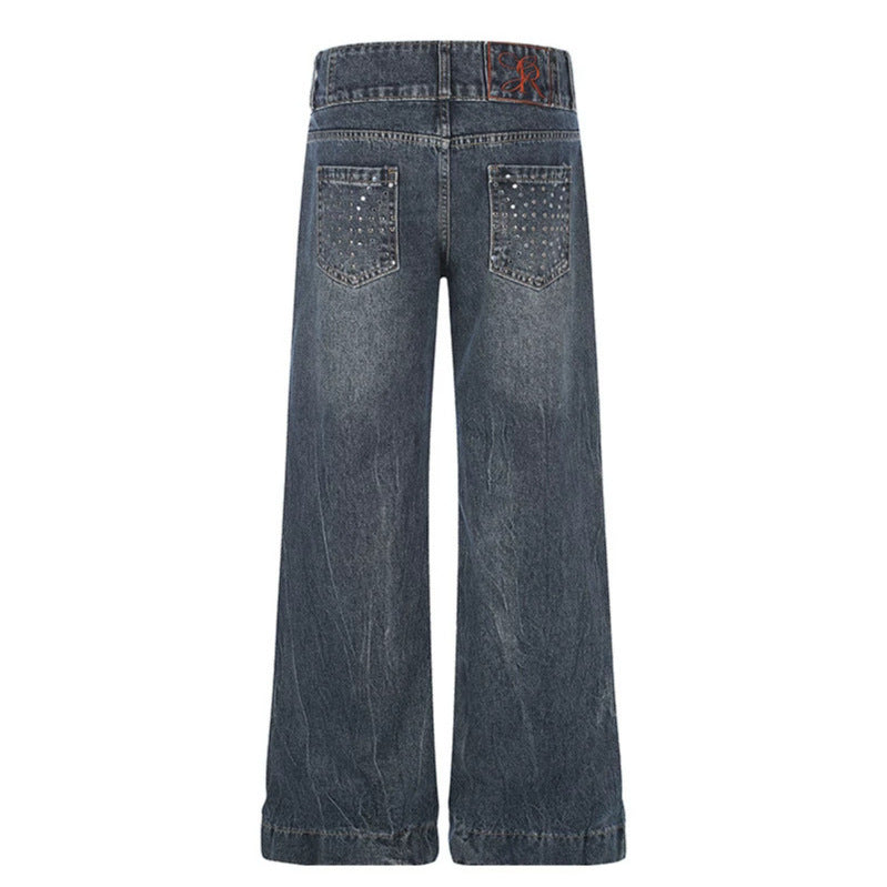 Damen High-Waist Weite Palazzo-Jeans mit Doppelknopf und ausgestelltem Bein Echoarchiv