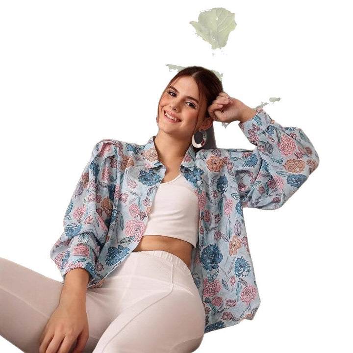 Damen leicht transparente Chiffonjacke mit floralen Motiven und ballonartigen Ärmeln Echo Archiv