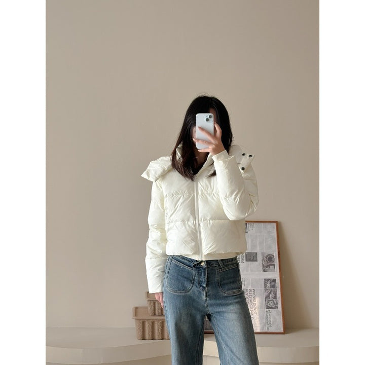 Damen Kurze Stepp-Cropped-Jacke mit breitem Umlegekragen Echoarchiv