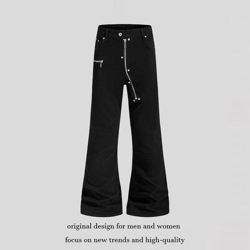 Damen Schlaghose mit hoher Taille, asymmetrischem Frontreißverschluss und Utility‑Details Echoarchiv