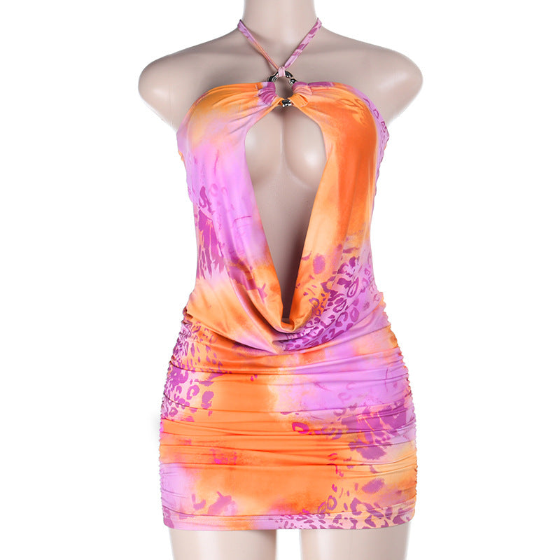 Damen sexy Minikleid mit tiefem V-Ausschnitt und asymmetrischem Saum Echo Archiv