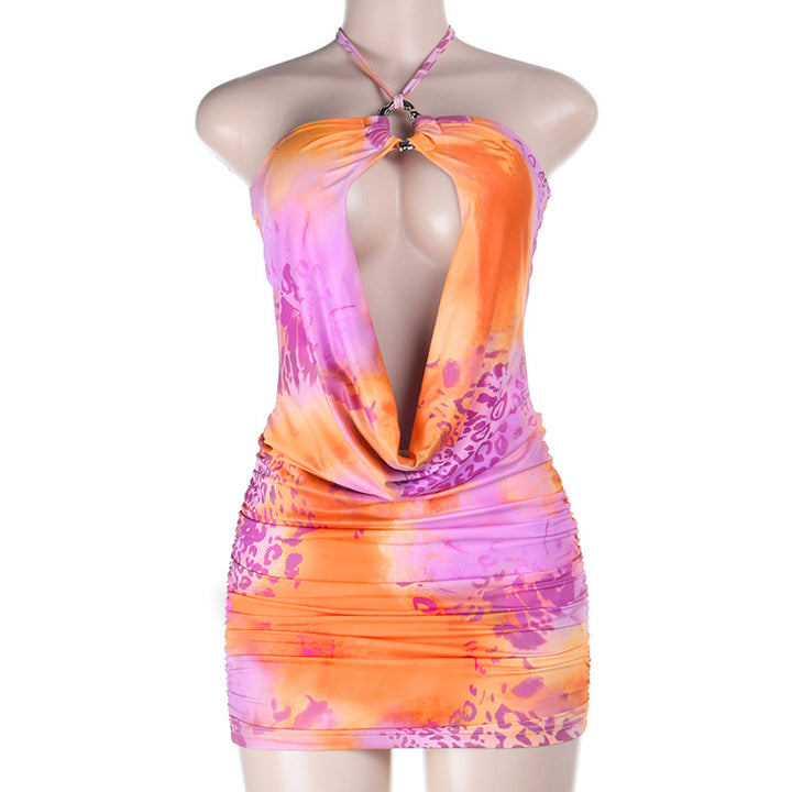Damen sexy Minikleid mit tiefem V-Ausschnitt und asymmetrischem Saum Echo Archiv