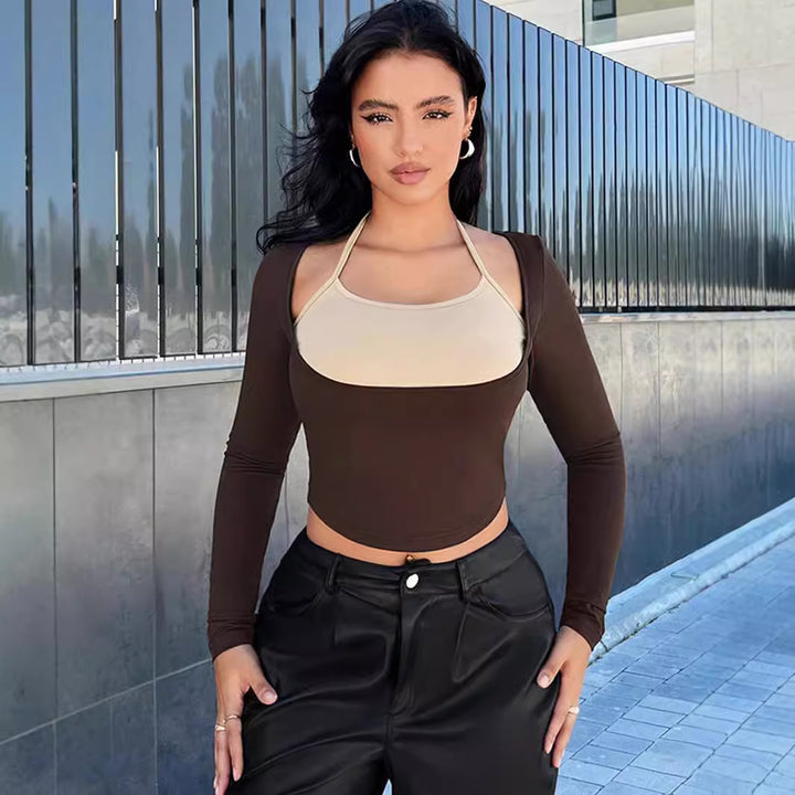 Damen Figurbetontes Longsleeve mit raffinierten Layering-Details Echo Archiv