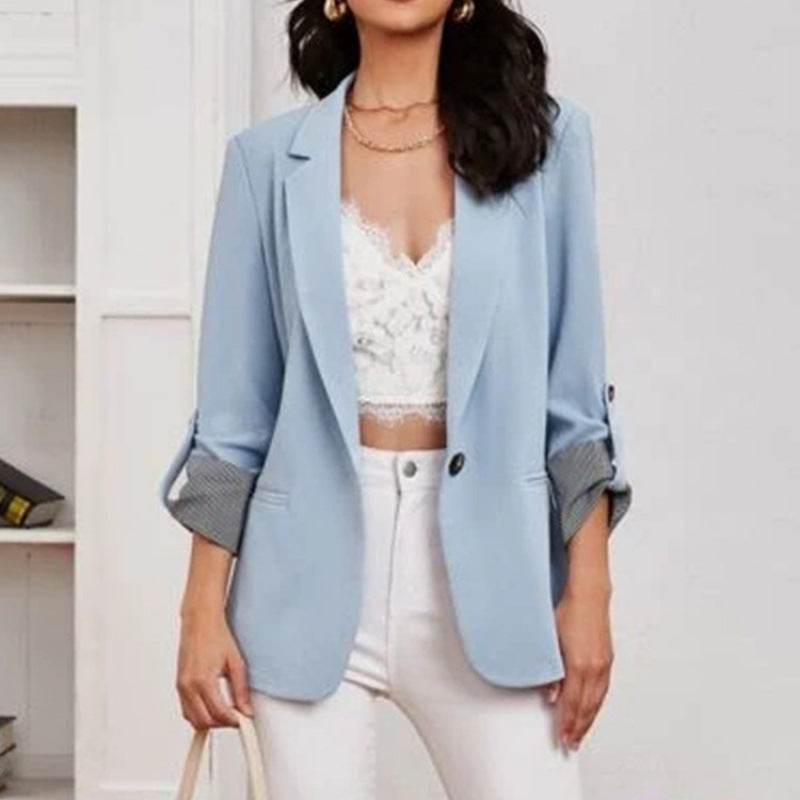 Damen schmal geschnittener Blazer mit Dreiviertelärmeln und umgeschlagenen Manschetten Echo Archiv