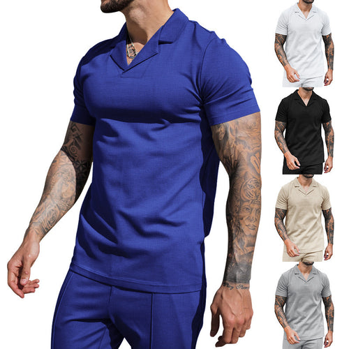 Herren Kurzarm Hemd mit klassischem Henley-Ausschnitt und strukturierter Oberflächenbeschaffenheit Echoarchiv