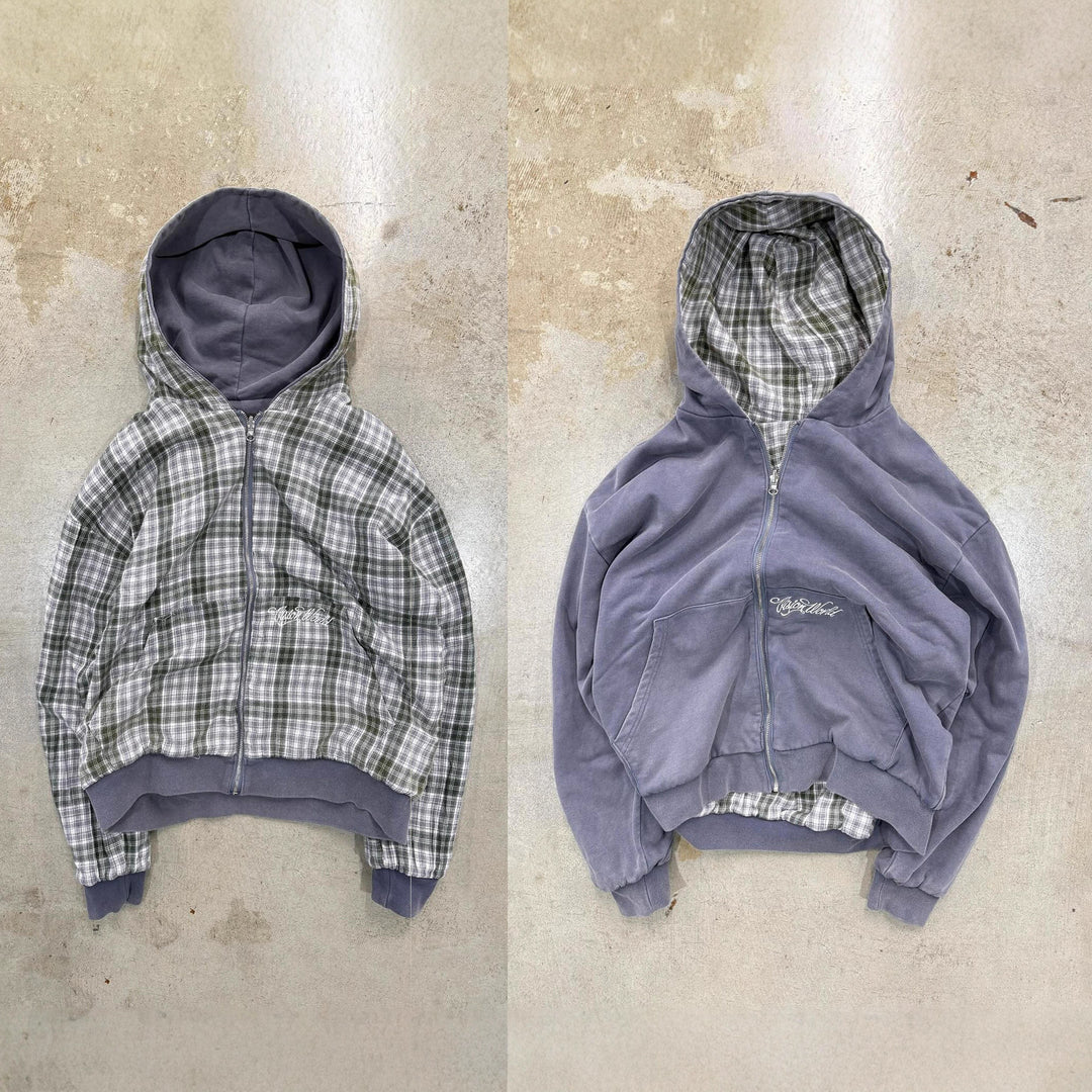 Unisex nan wendbare Kapuzenjacke mit kariertem Innenfutter, durchgehendem Reißverschluss und Kängurutasche Echo Archiv