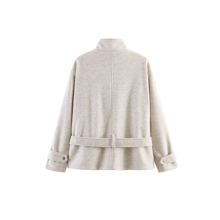 Damen Kurze Wollmix-Übergangsjacke mit Taillengürtel und Stehkragen Echoarchiv