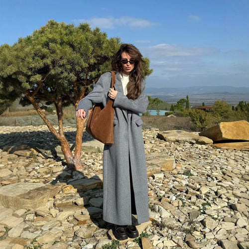 Damen Langmantel aus Wollmix mit Oversize-Silhouette, Schalkragen und aufgesetzten Taschen Echo Archiv