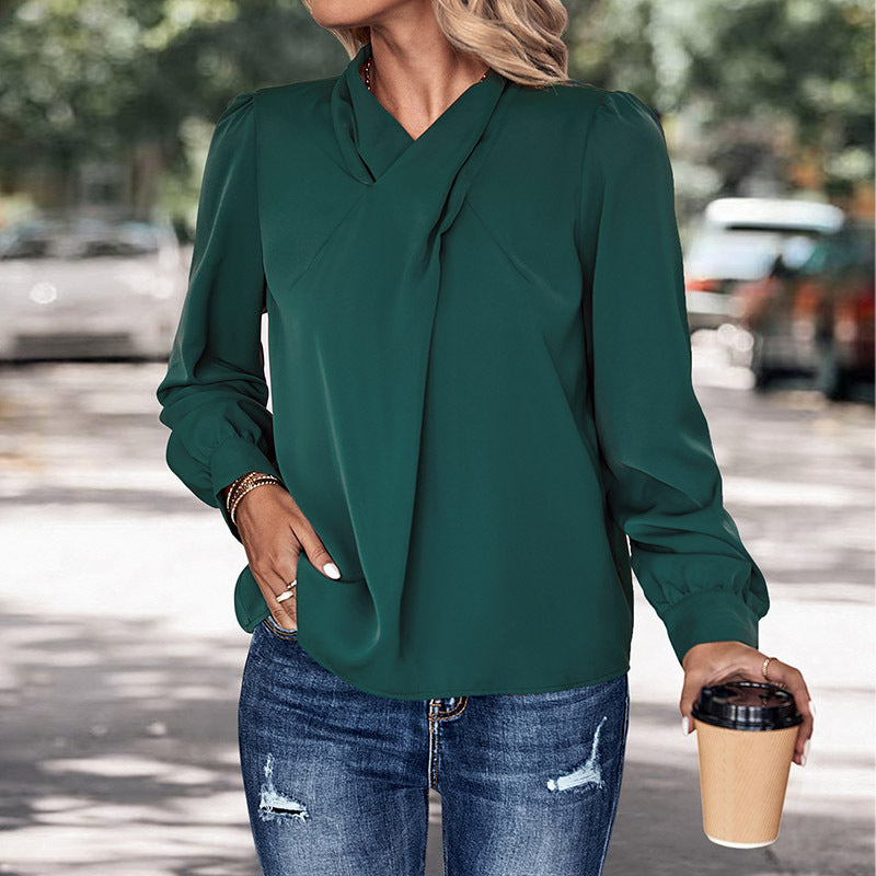 Damen Elegante Chiffon-Bluse mit Schluppe, langen Manschettenärmeln und lockerem Fall Echoarchiv