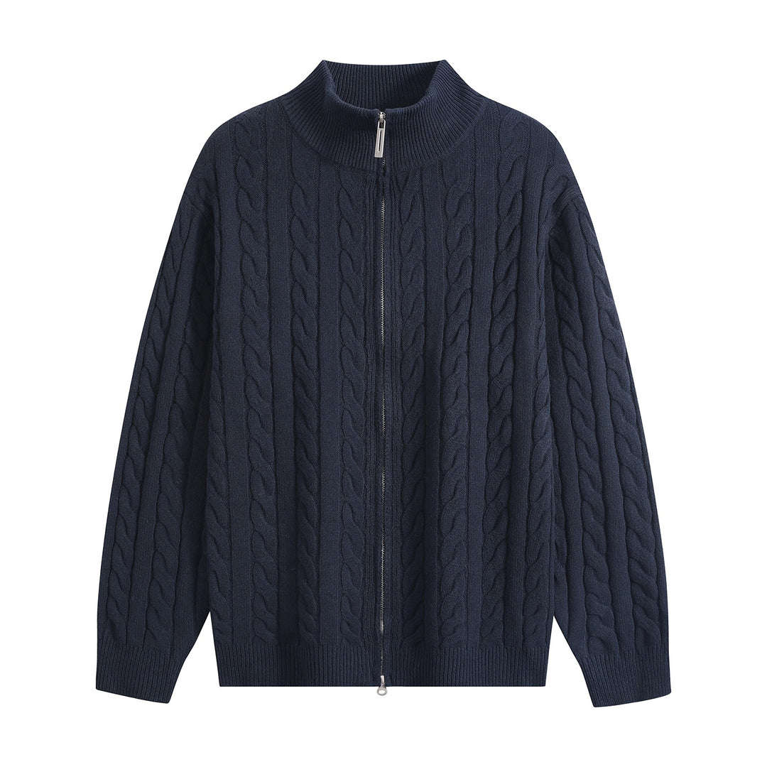 Herren Grobgestrickter Reißverschluss-Cardigan mit Zopfmuster, Stehkragen und Oversize-Schnitt Echoarchiv