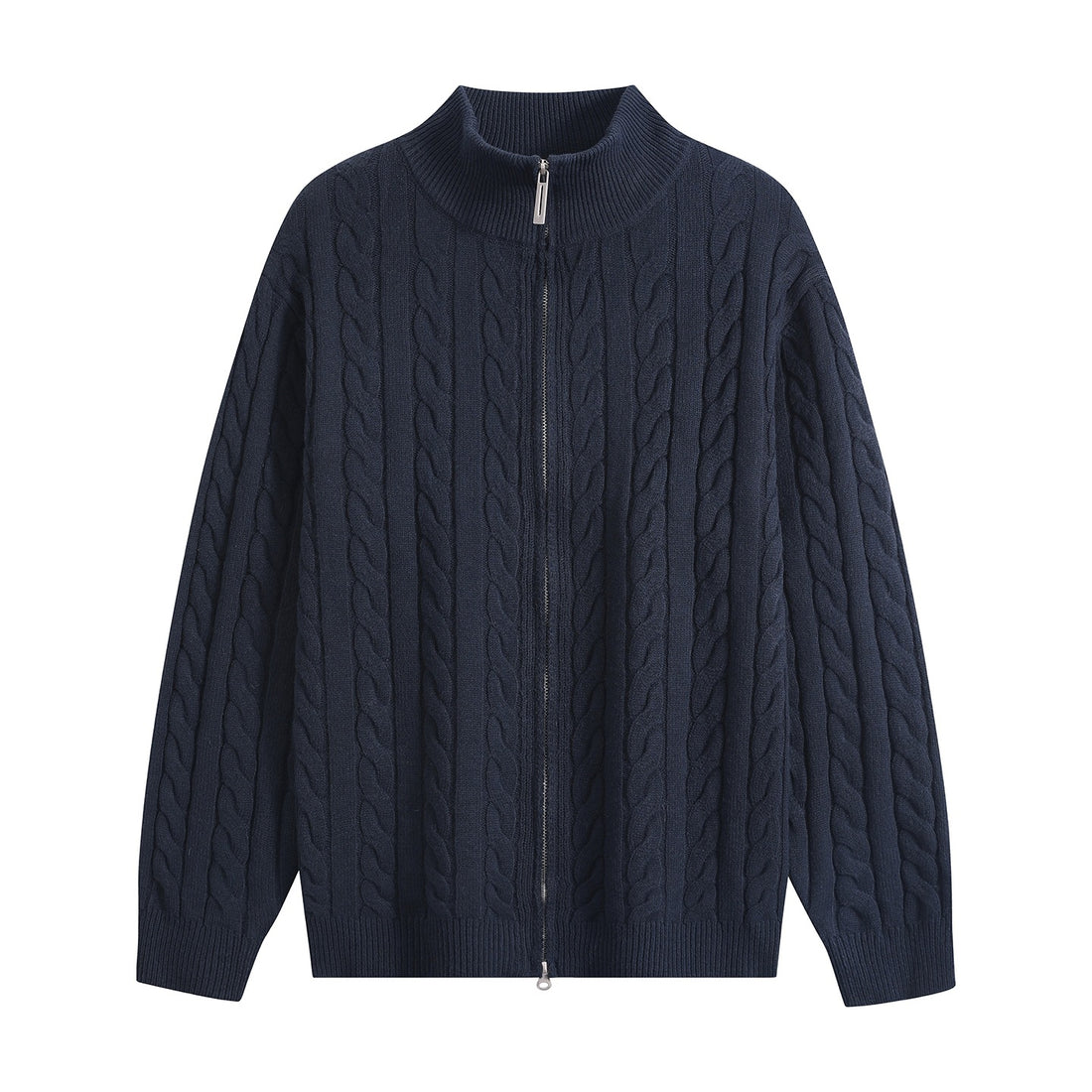 Herren Grobgestrickter Reißverschluss-Cardigan mit Zopfmuster, Stehkragen und Oversize-Schnitt Echoarchiv