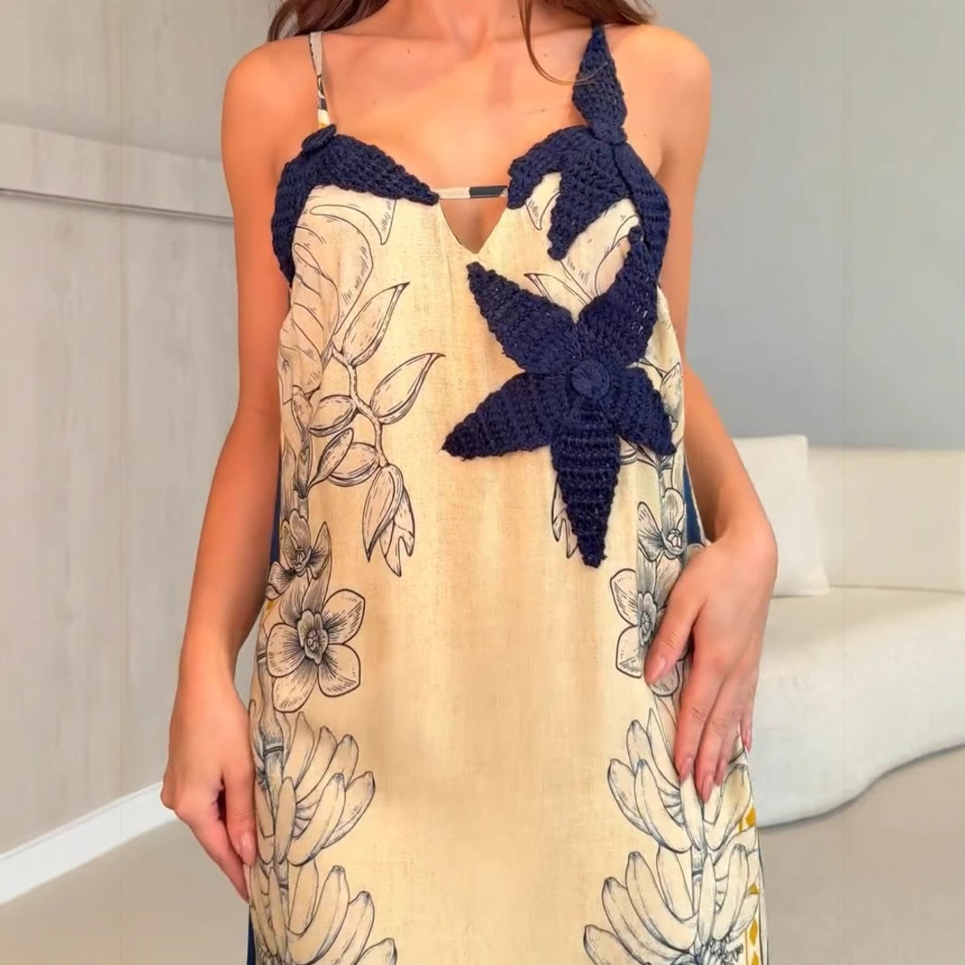 Damen Maxi-Kleid mit floralem Druck und kontrastierenden Akzenten Echo Archiv