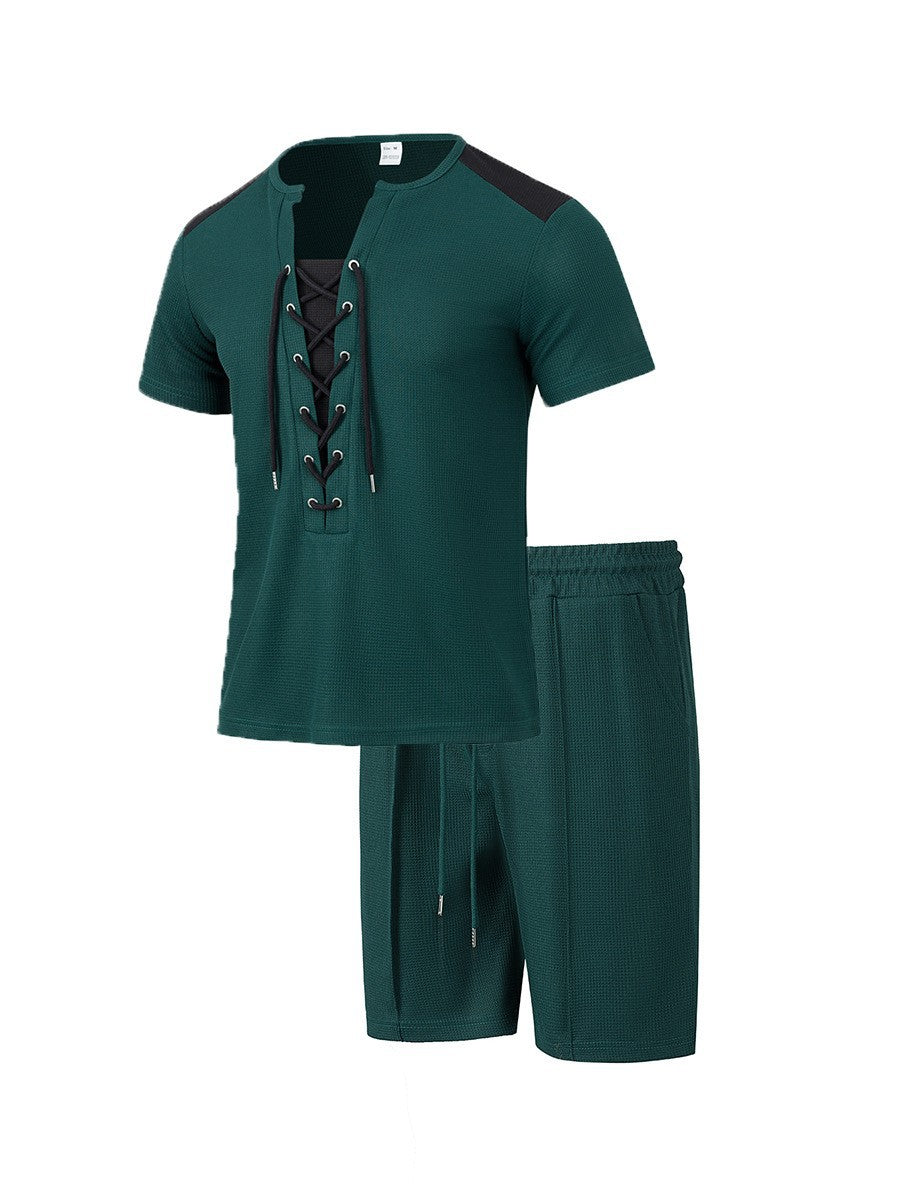 Herren sportliches Kurzarm-Set mit strukturiertem Obermaterial und modischem Schnürdesign Echoarchiv