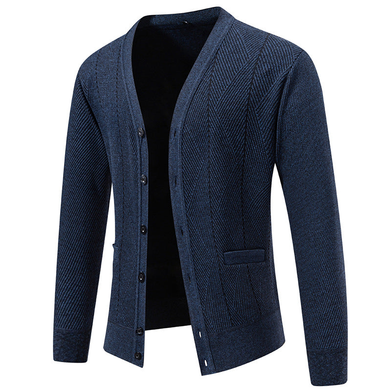 Herren Strukturierter Feinstrick-Cardigan mit Chevron‑Muster, V‑Ausschnitt und Eingrifftaschen Echo Archiv
