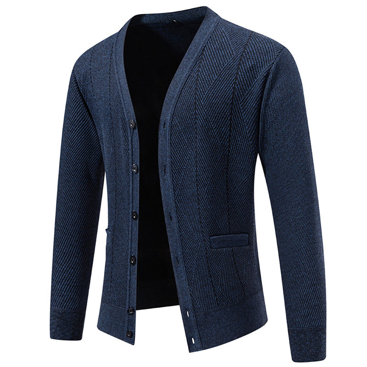 Herren Strukturierter Feinstrick-Cardigan mit Chevron‑Muster, V‑Ausschnitt und Eingrifftaschen Echo Archiv