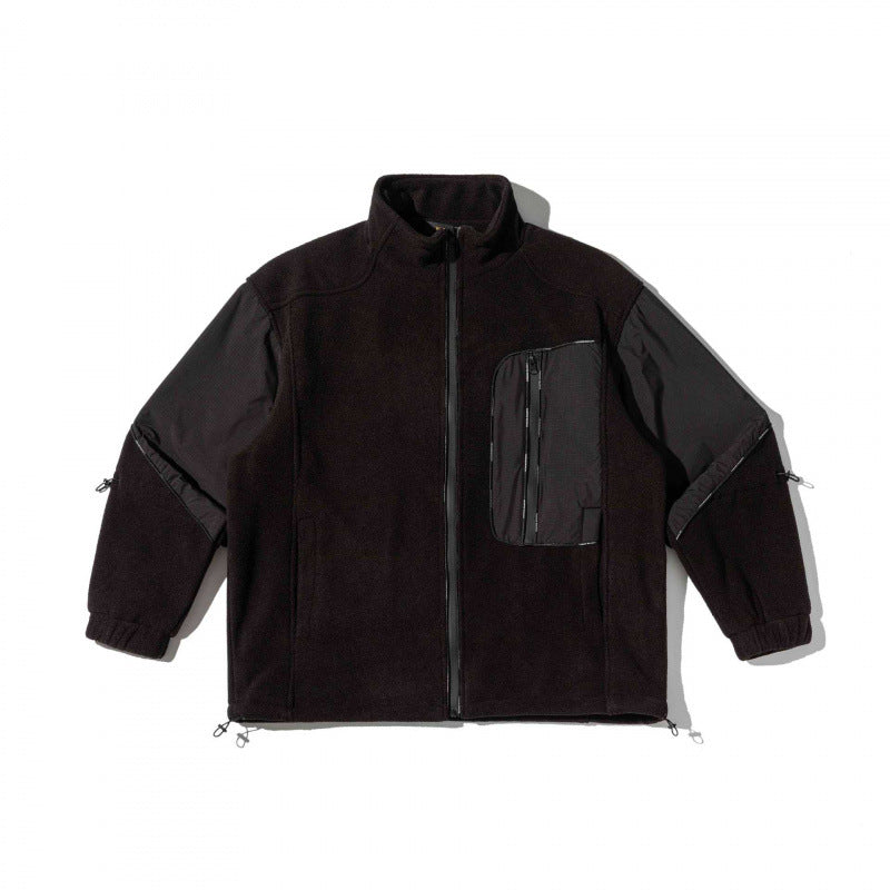 Unisex Oversize-Fleecejacke mit Nylon-Panelen, hohem Stehkragen und Multi-Taschen Echo Archiv