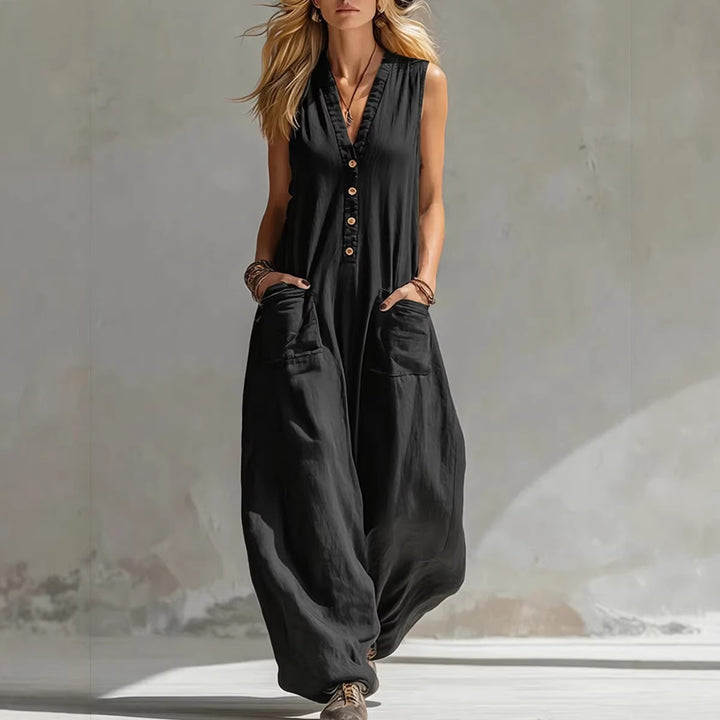 Damen Jumpsuit mit tiefem V-Ausschnitt und praktischen Taschen Echo Archiv