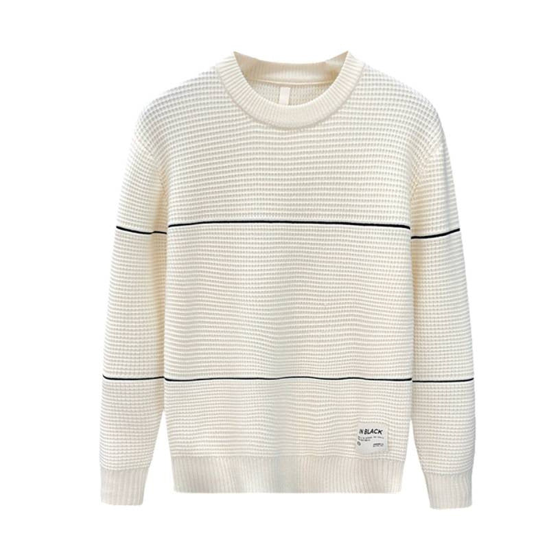 Unisex Strukturierter Waffelstrick-Pullover mit feinen Kontraststreifen Echoarchiv