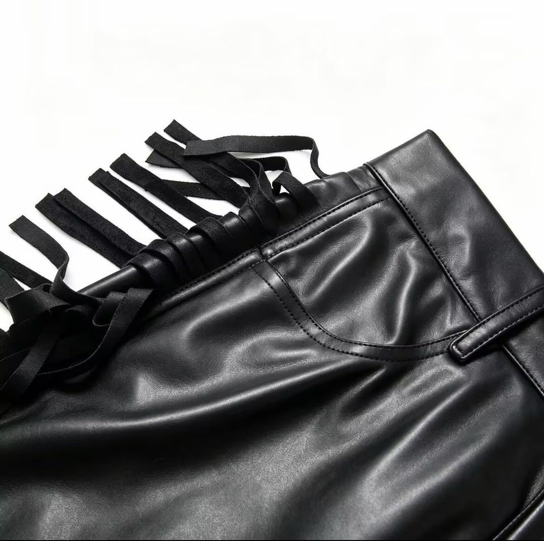 Damen Weite Kunstleder-Culotte mit seitlichen Fransen Echo Archiv